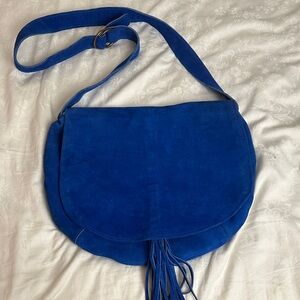 Blue Suede Women's boho crossbody Bag purse large